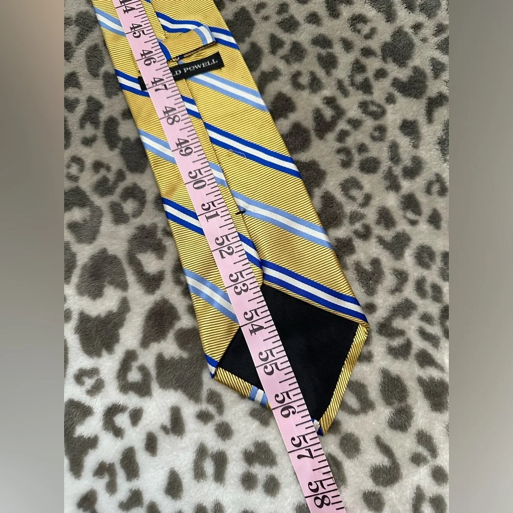 Harold Powell Silk Necktie in Yellow/Orange Blue Stripe